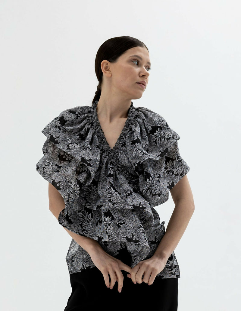 Cropped transformer voile silk cotton top-bolero