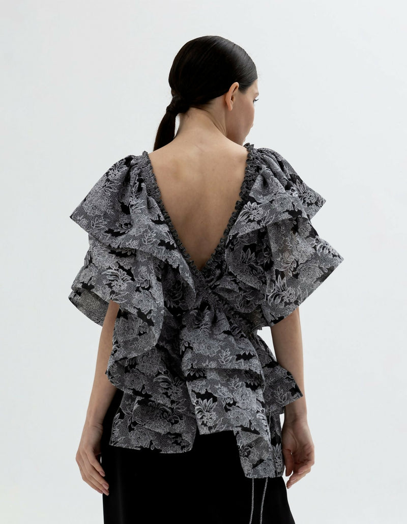 Cropped transformer voile silk cotton top-bolero