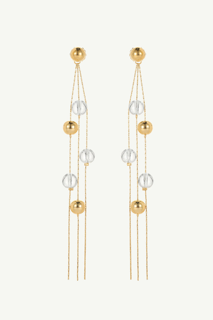 Crystal and Gold Bead Drop Earrings