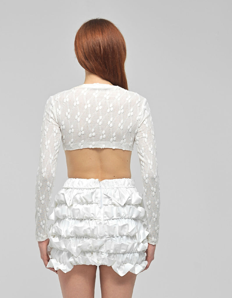 Yetta White Knit Long Sleeve Crop Top