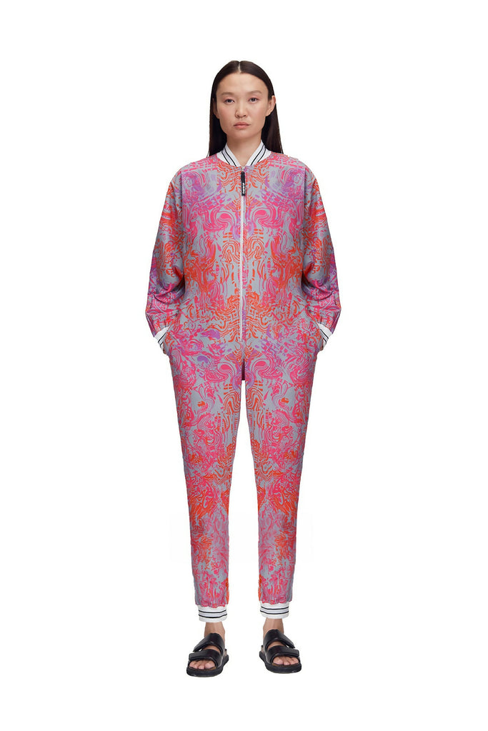 Viscose Bombersuit Jumpsuit- Red/Pink/Grey