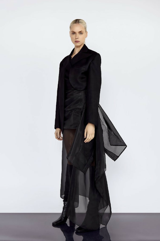 Wrap Layer Black Organza Evening Skirt