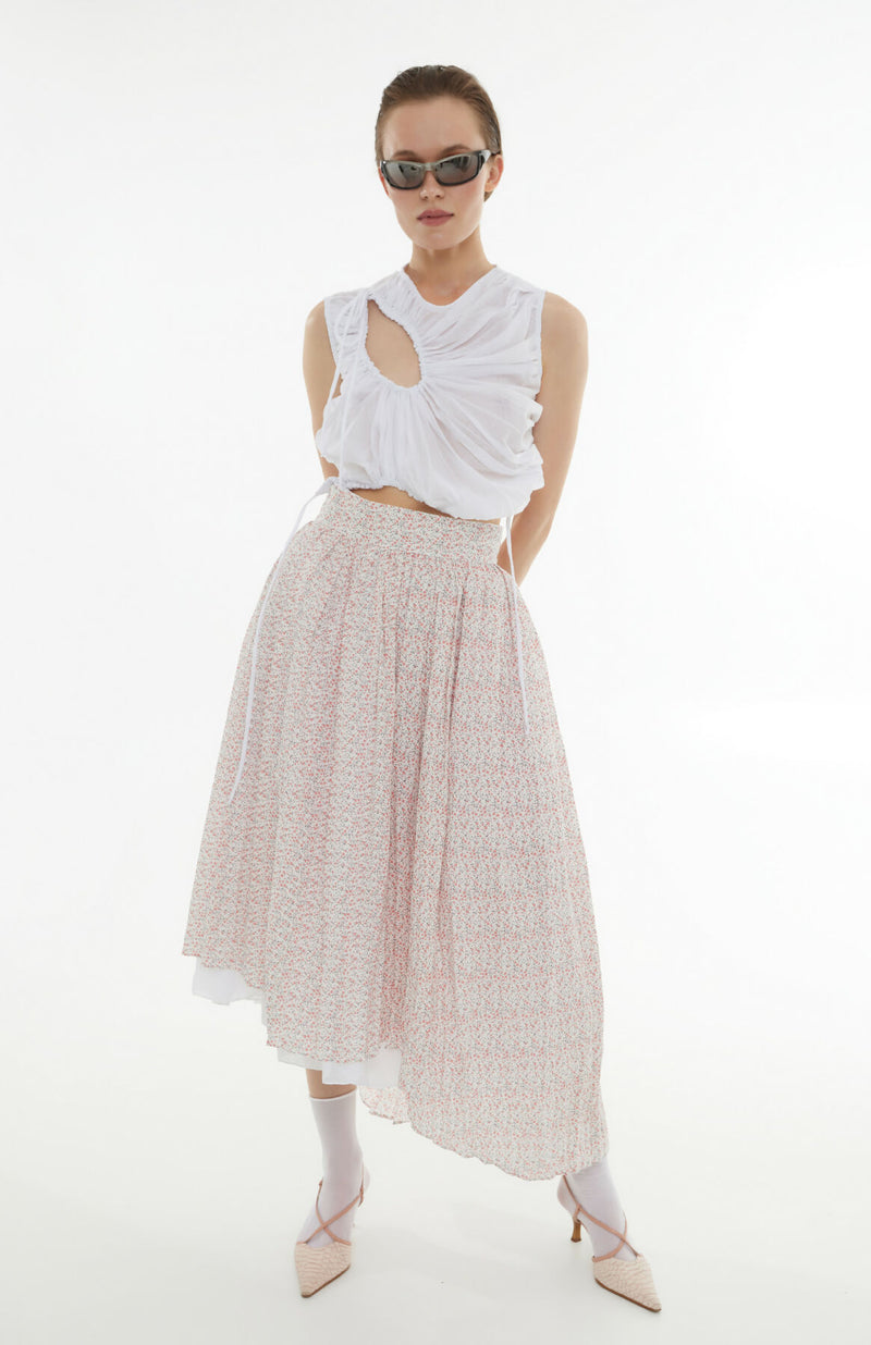 Floral-Print Pleated Skirt