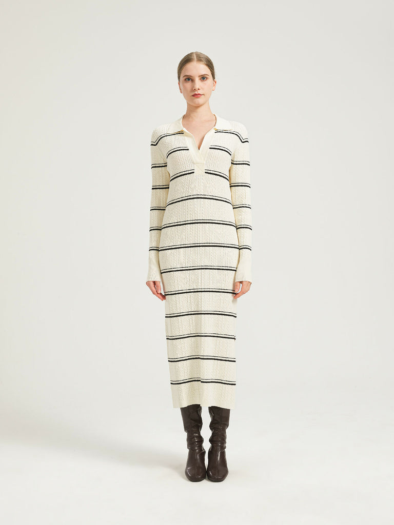 Striped Cable Knit Midi Dress