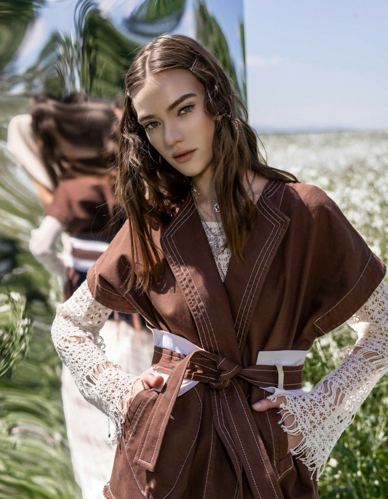 Brown denim kimono