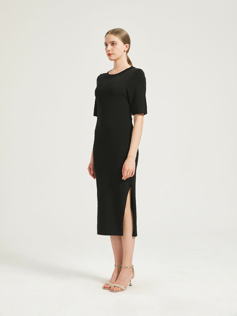 Basic Knit Midi Dress With Split