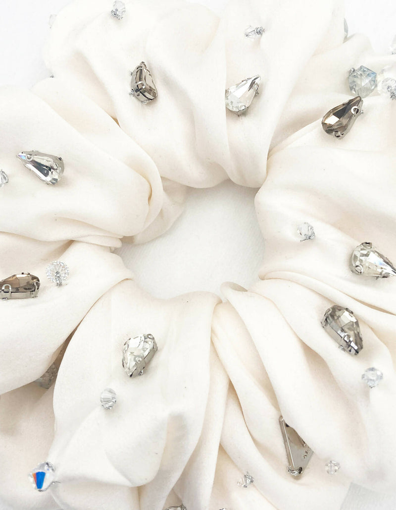 Copy of Harlow Embellished Oversized Silk Scrunchie - Pearl