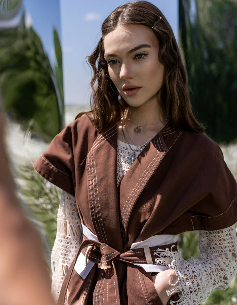 Brown denim kimono