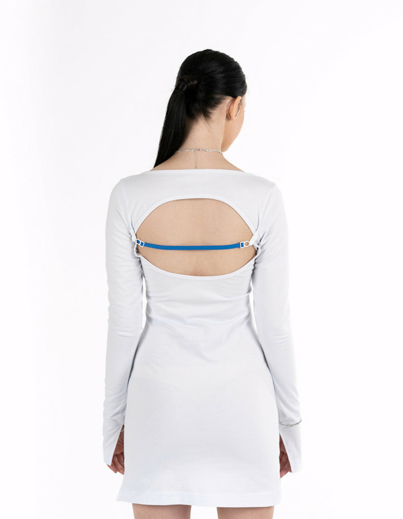 White mini dress with back cutout