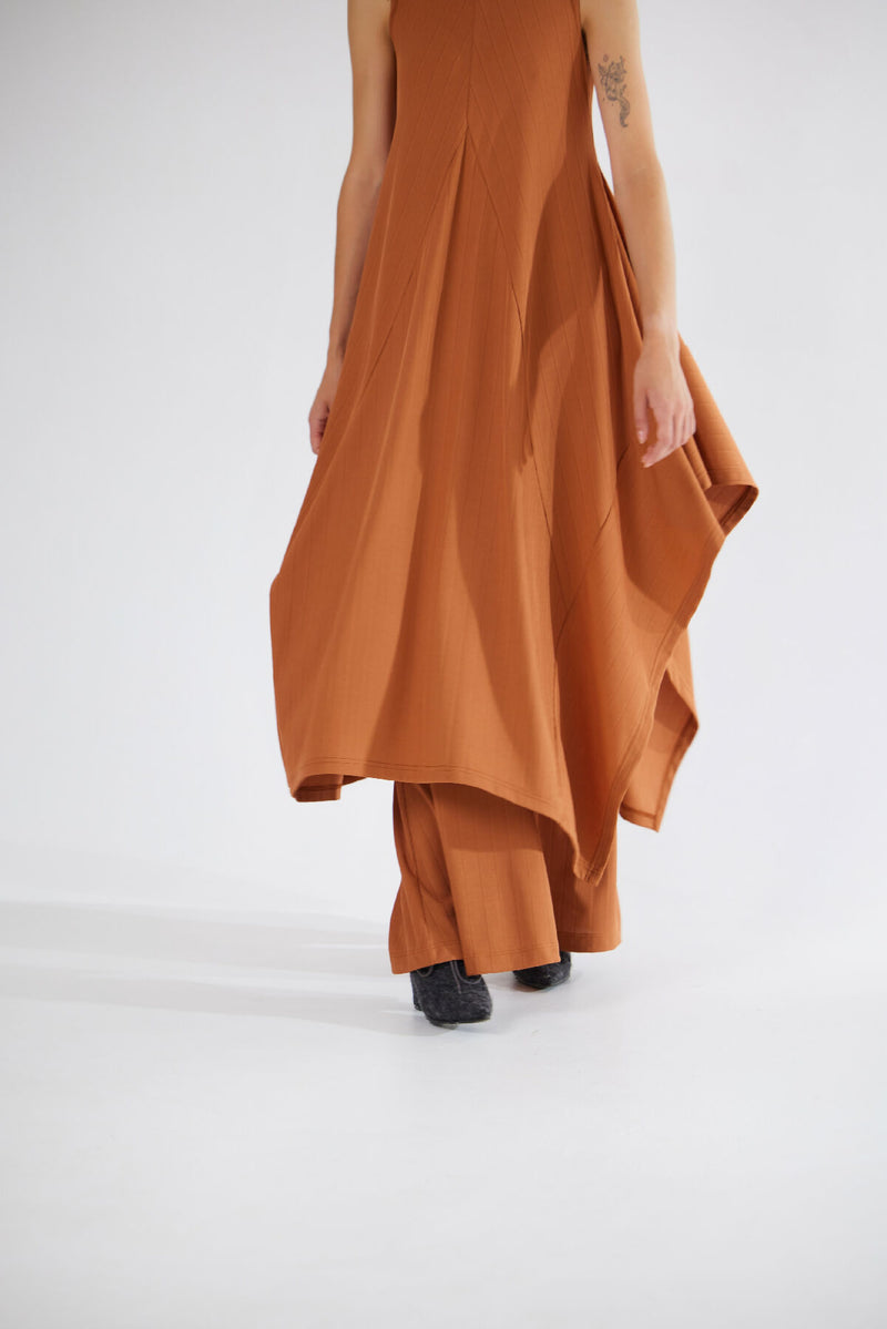 Asymmetrical Sleeveless Long Dress Terracotta