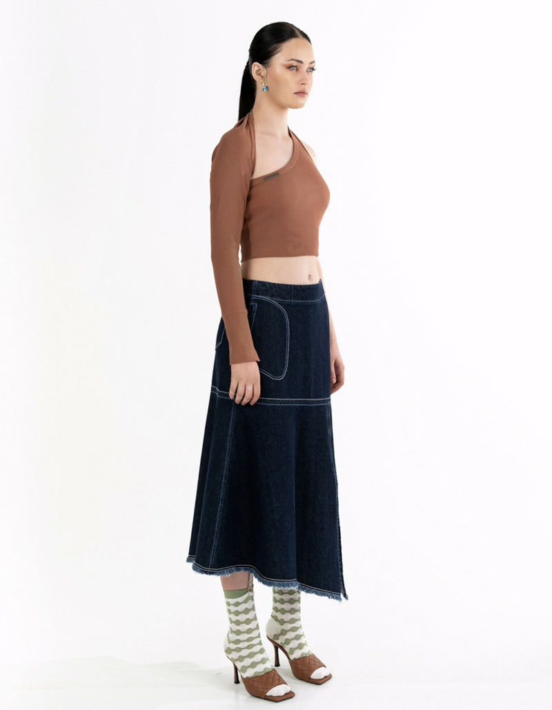 Asymmetric blue denim skirt