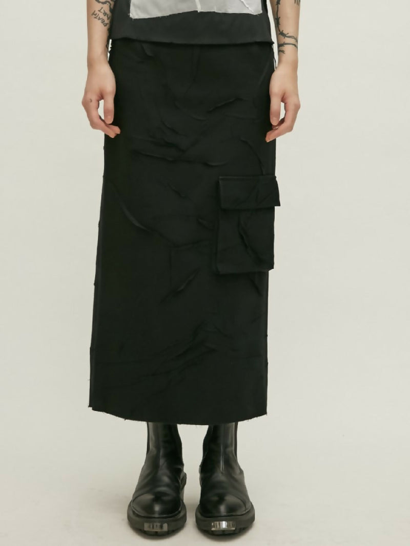 Creased Low Rise Skirt (Black)