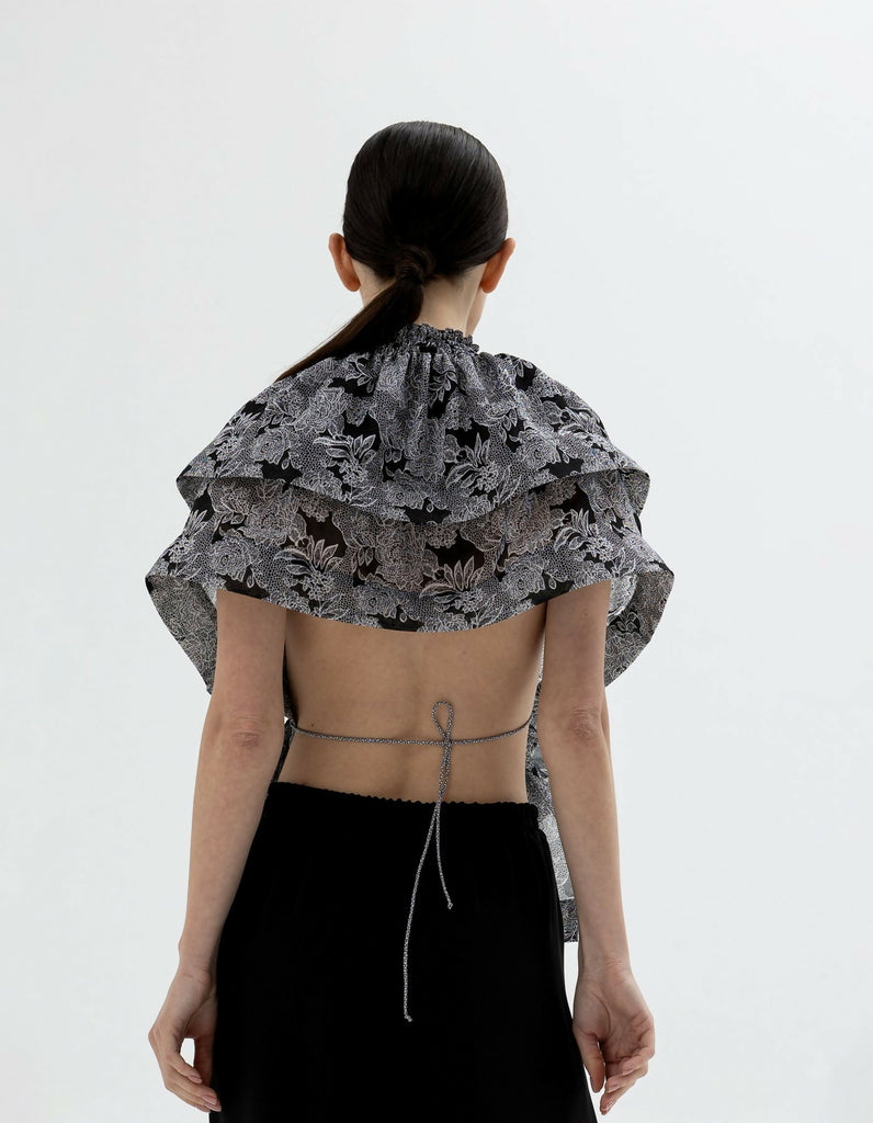 Cropped transformer voile silk cotton top-bolero