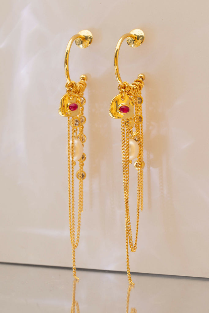 Iris Gold Reverie Cascade Earrings - Hot Pink