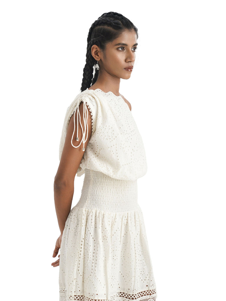 Ivory Embroidery Oneshoulder Dress