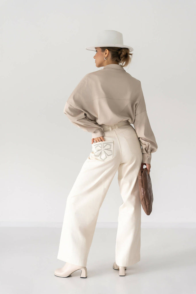 Beige wide-leg jeans