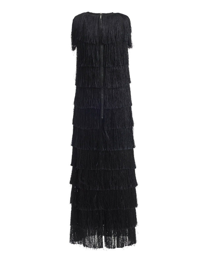 Maxi Fringed Evening Dress Black