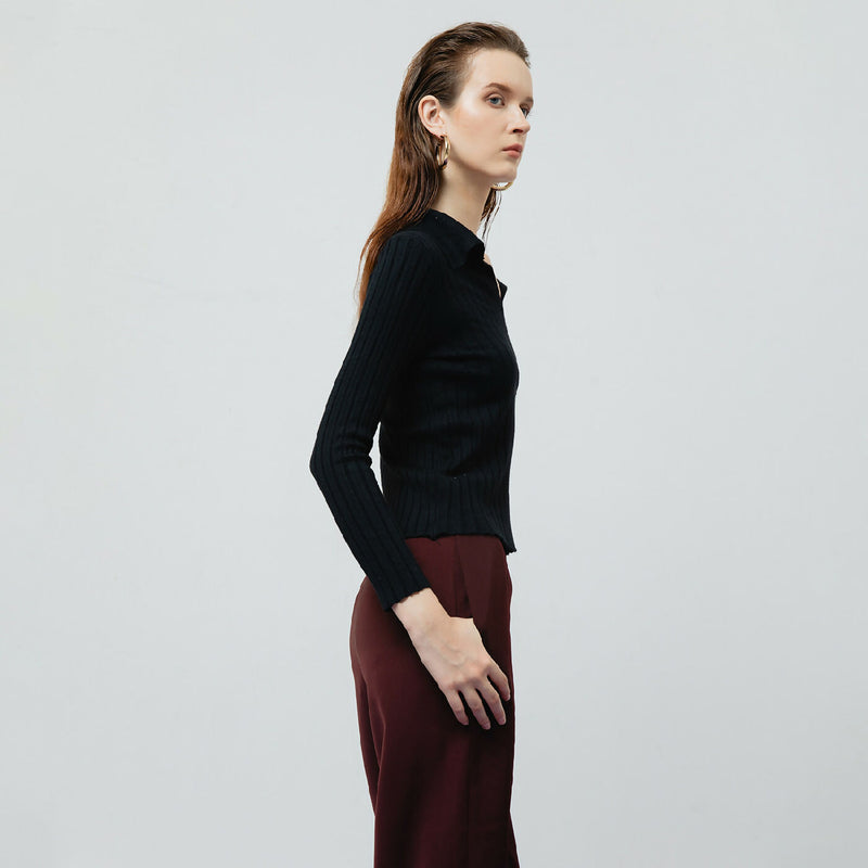 VESPER BLACK RIBBED KNIT TOP 5