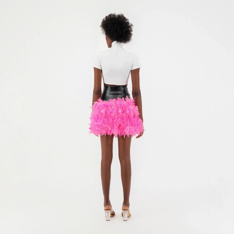 Pink Feather Trim Skirt