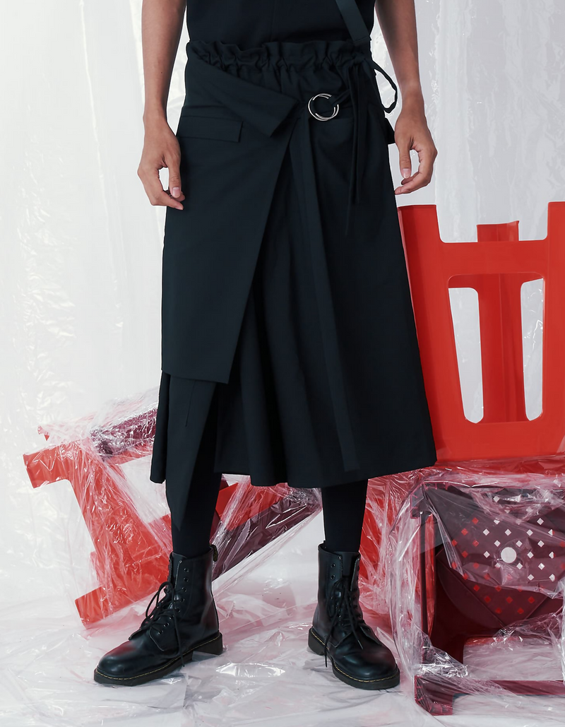 Deconstructed Chef Apron Japanese-Style Wide Pants