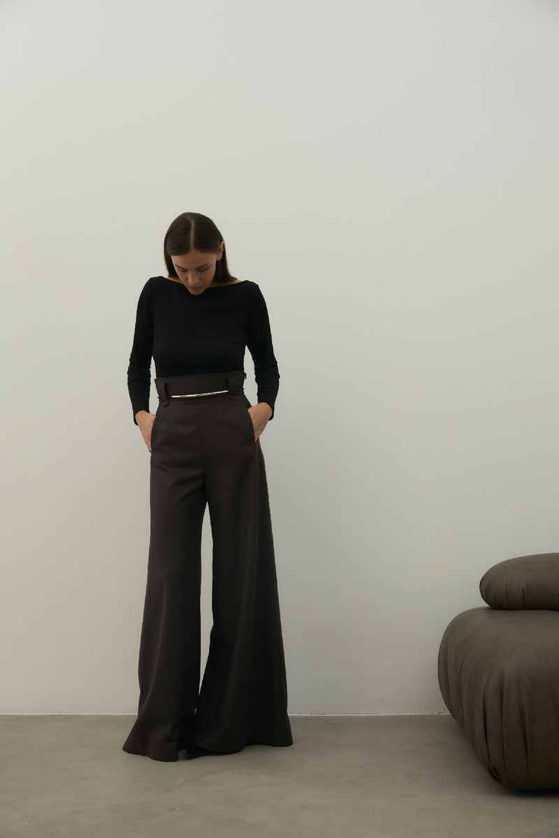 Wool brown palazzo pants