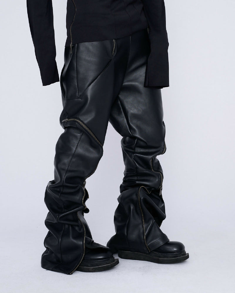 Men Leather Zipped Pants