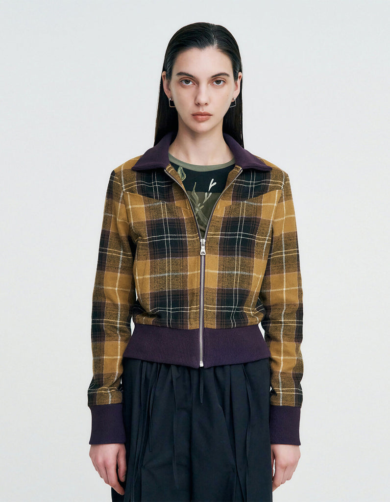 Plaid Check Flannel Zip-Up Jacket