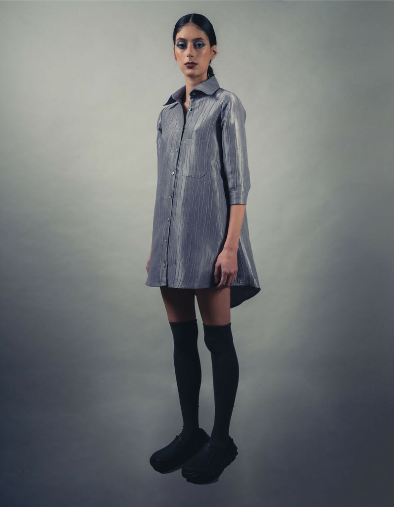 Jacquard shirt dress with breast pocket