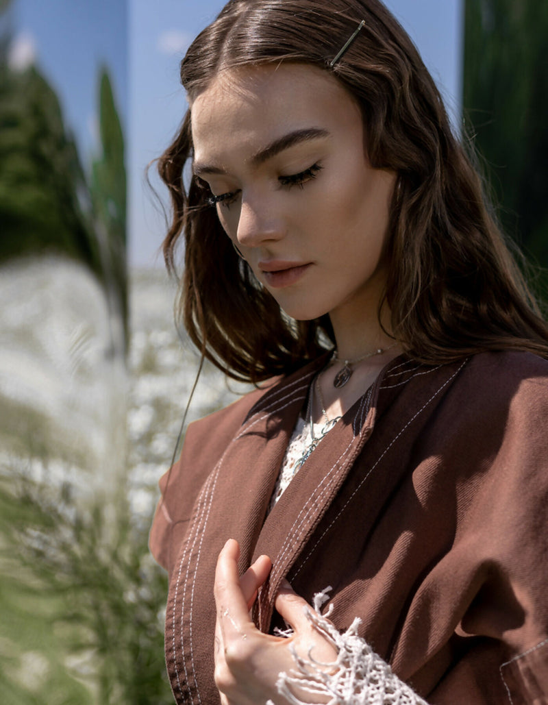 Brown denim kimono