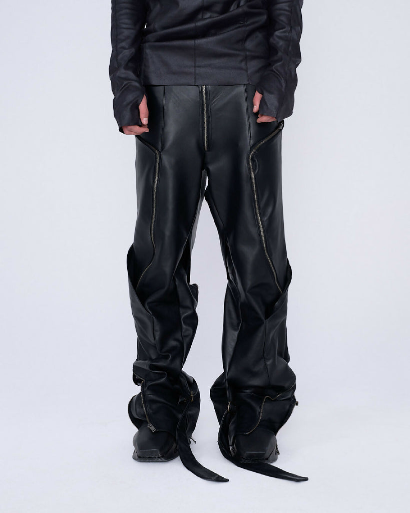 Men Leather Folded Pants