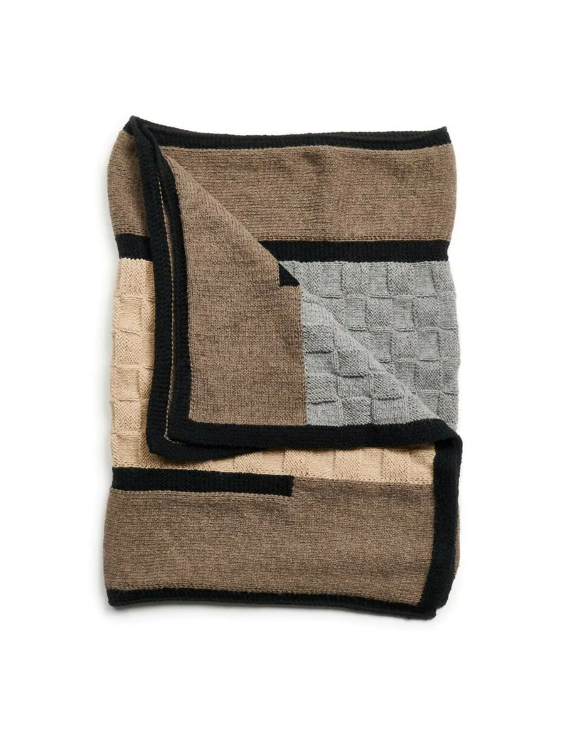 Muhu Alpaca Black Gray Cream Hand Knitted Peruvian Large Plush Scarf / Throw