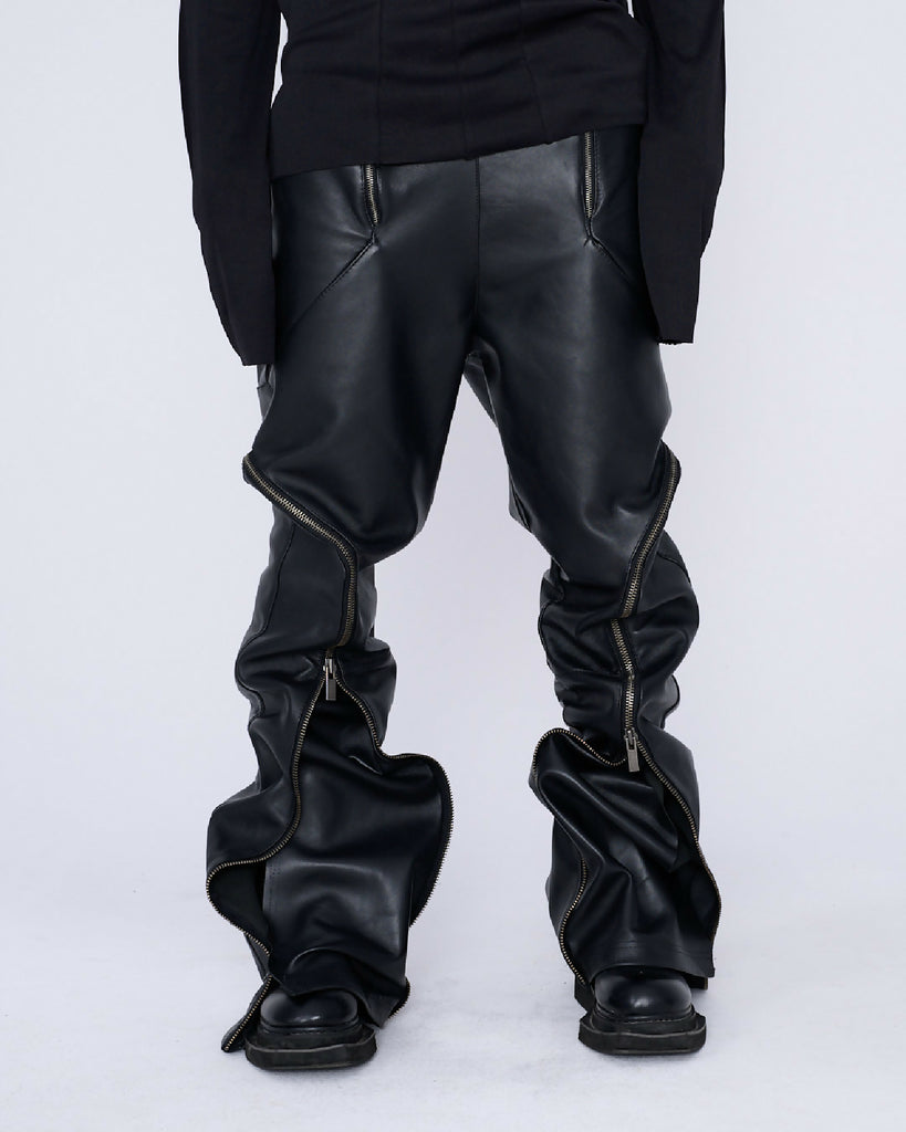 Men Leather Zipped Pants