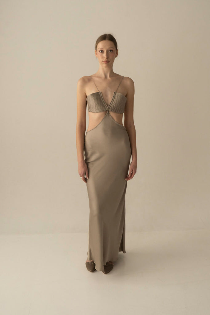 VINNYTSKA ARKA VISCOSE TAUPE DRESS