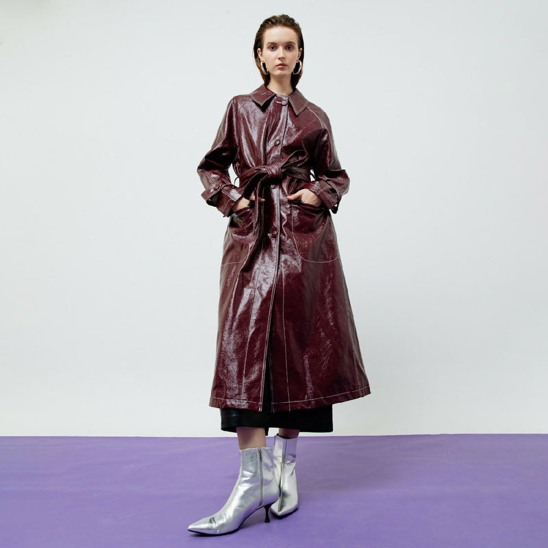 BRIA LEATHER MAROON TRENCH COAT 2