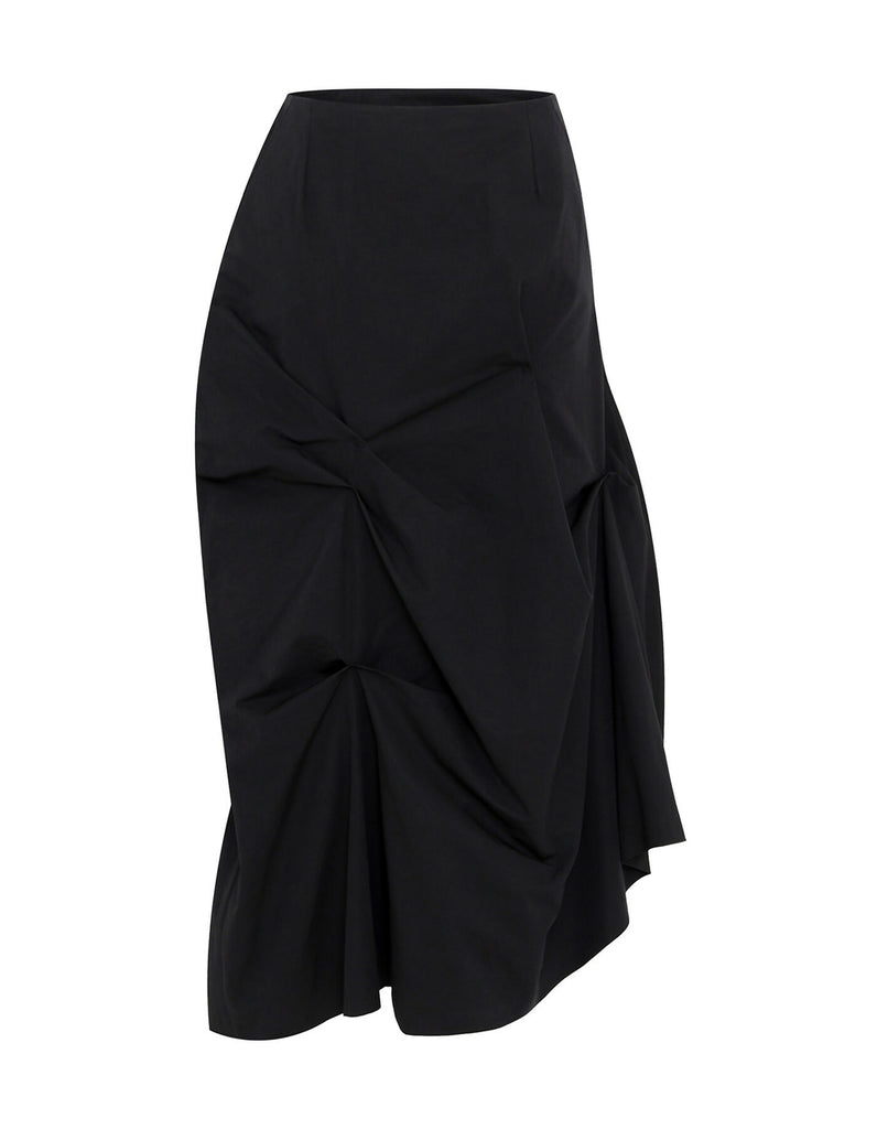 DOZI - Pinched Long Skirt _ BLACK