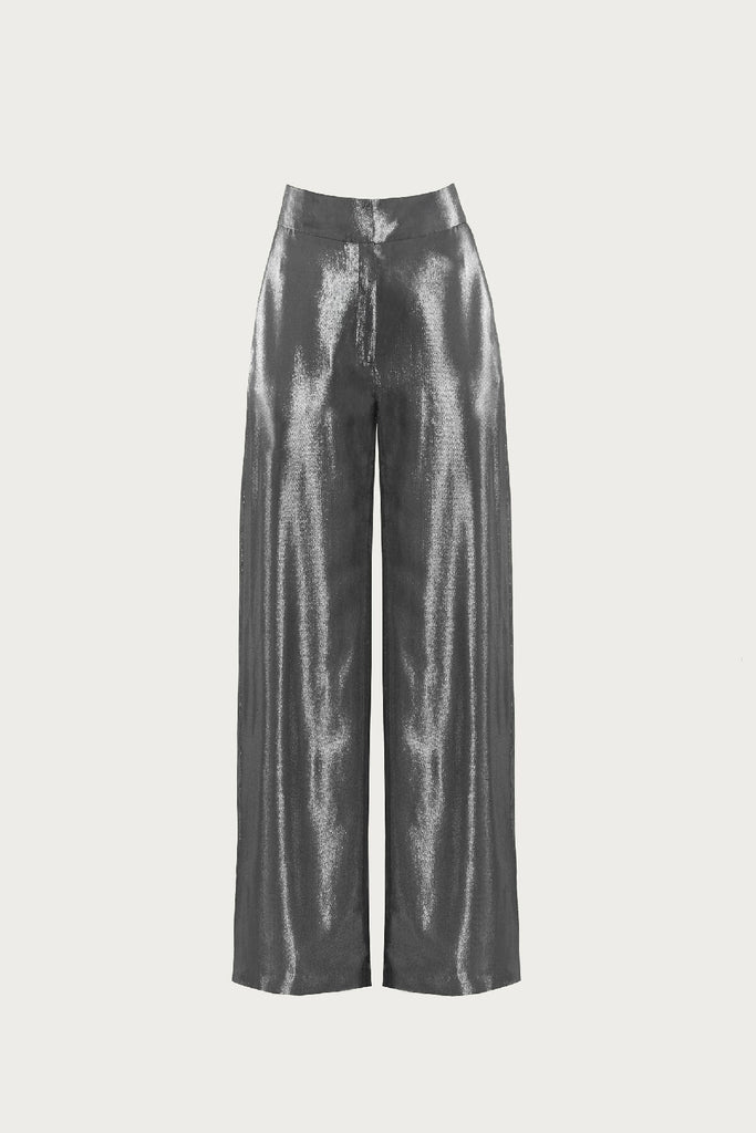 METALLIC HIGH-WAISTED TROUSERS