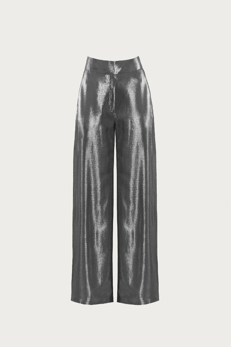 METALLIC HIGH-WAISTED TROUSERS