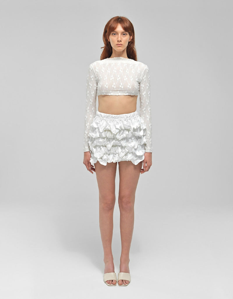 Yetta White Knit Long Sleeve Crop Top