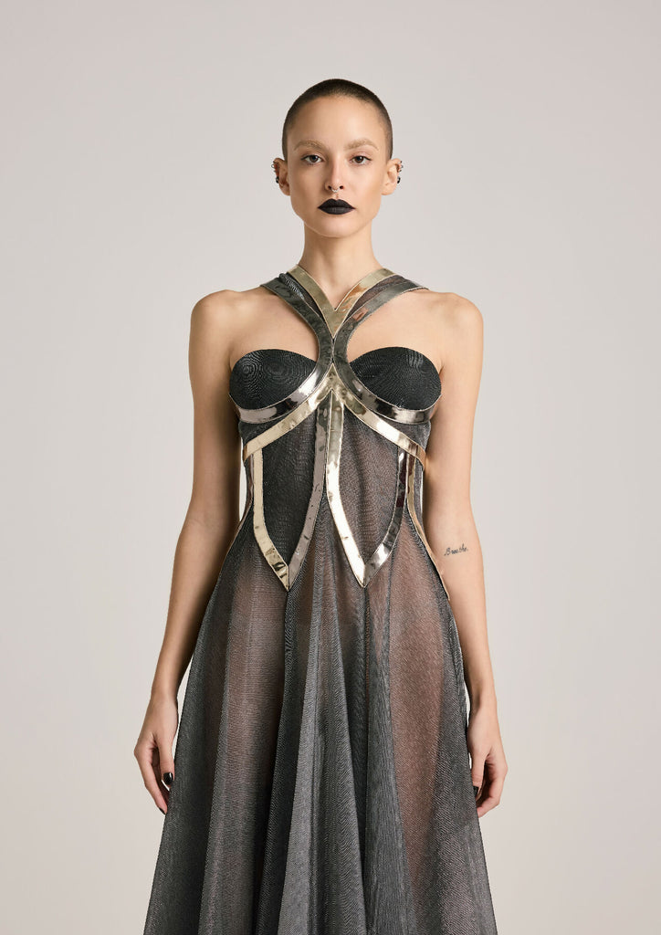 Lurex-tulle Godet Dress