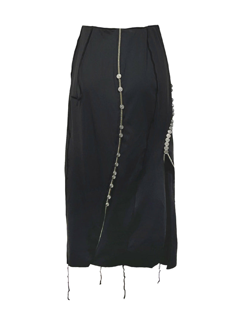 Creased Flowing Button Zipper Long Skirt