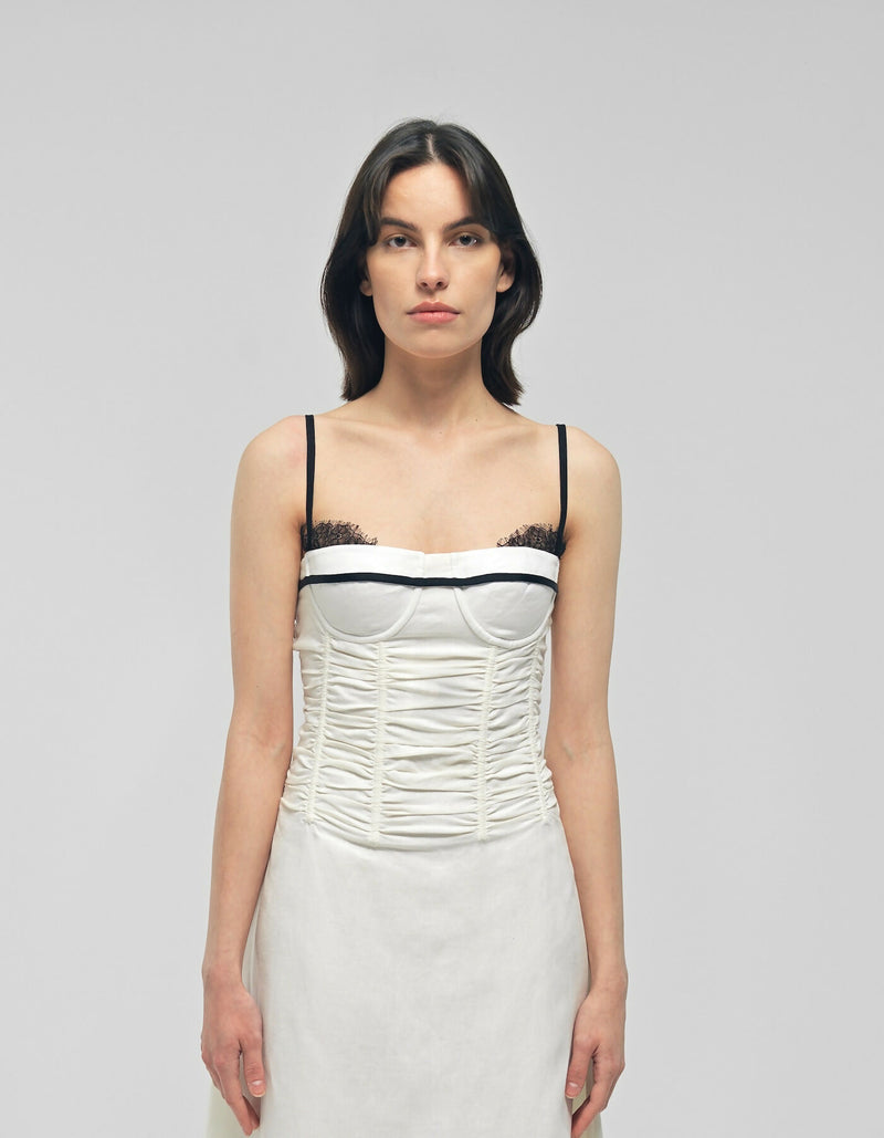 Ima White Linen A-line Corset Dress