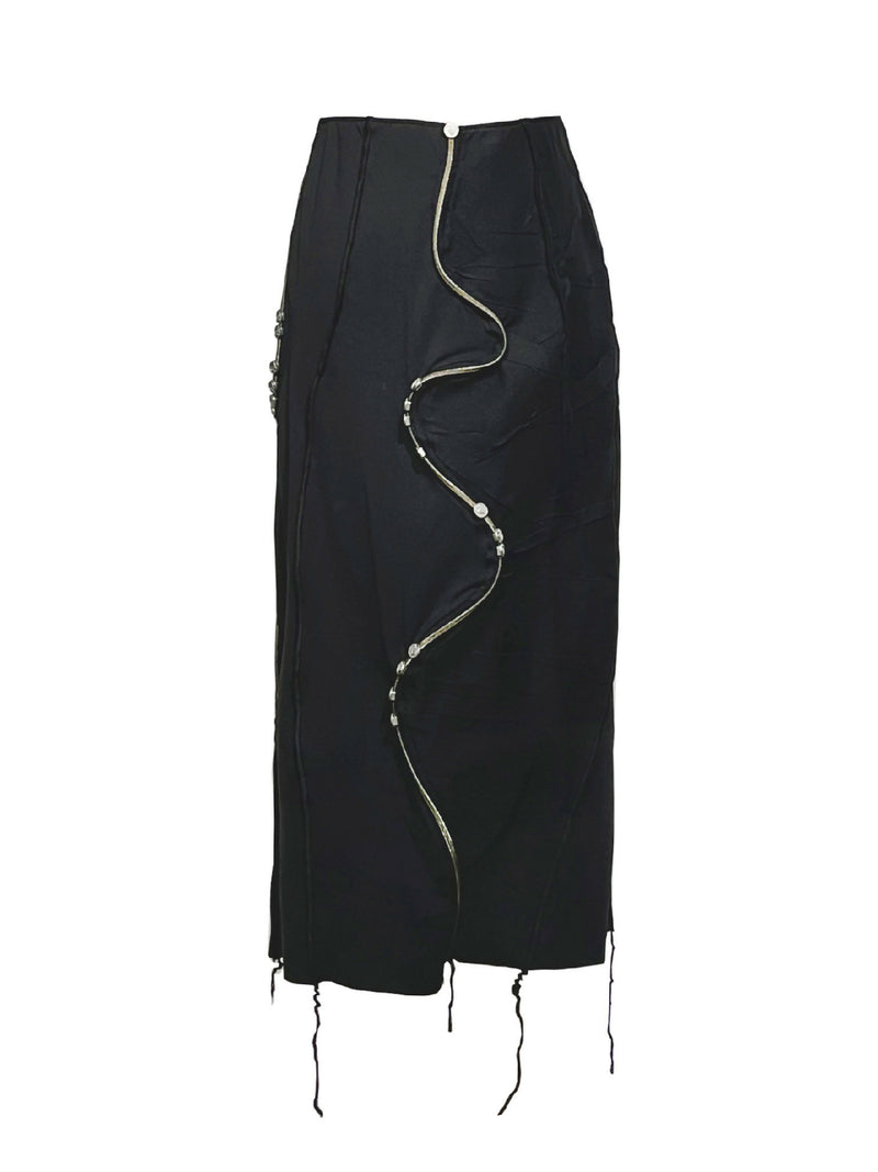 Creased Flowing Button Zipper Long Skirt