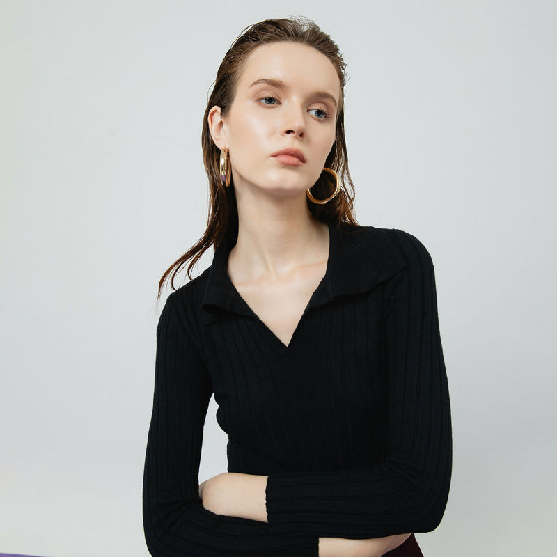 VESPER BLACK RIBBED KNIT TOP 4