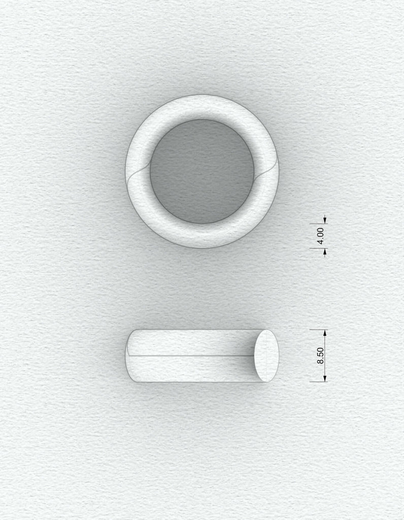 Two-part gold ring with matt surface and oval cross-sectional profile, drawing of the front and sectional view with dimensions of the cross-sectional profile, 4x8.5mm