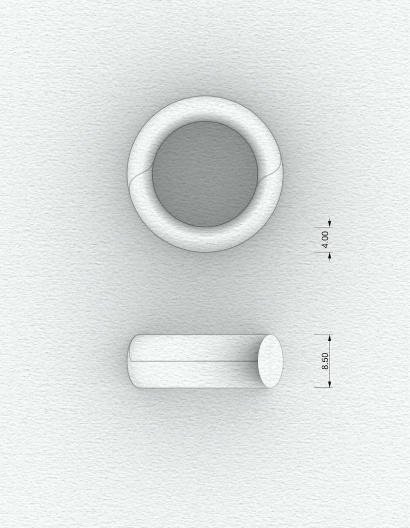 Two-part gold ring with matt surface and oval cross-sectional profile, drawing of the front and sectional view with dimensions of the cross-sectional profile, 4x8.5mm