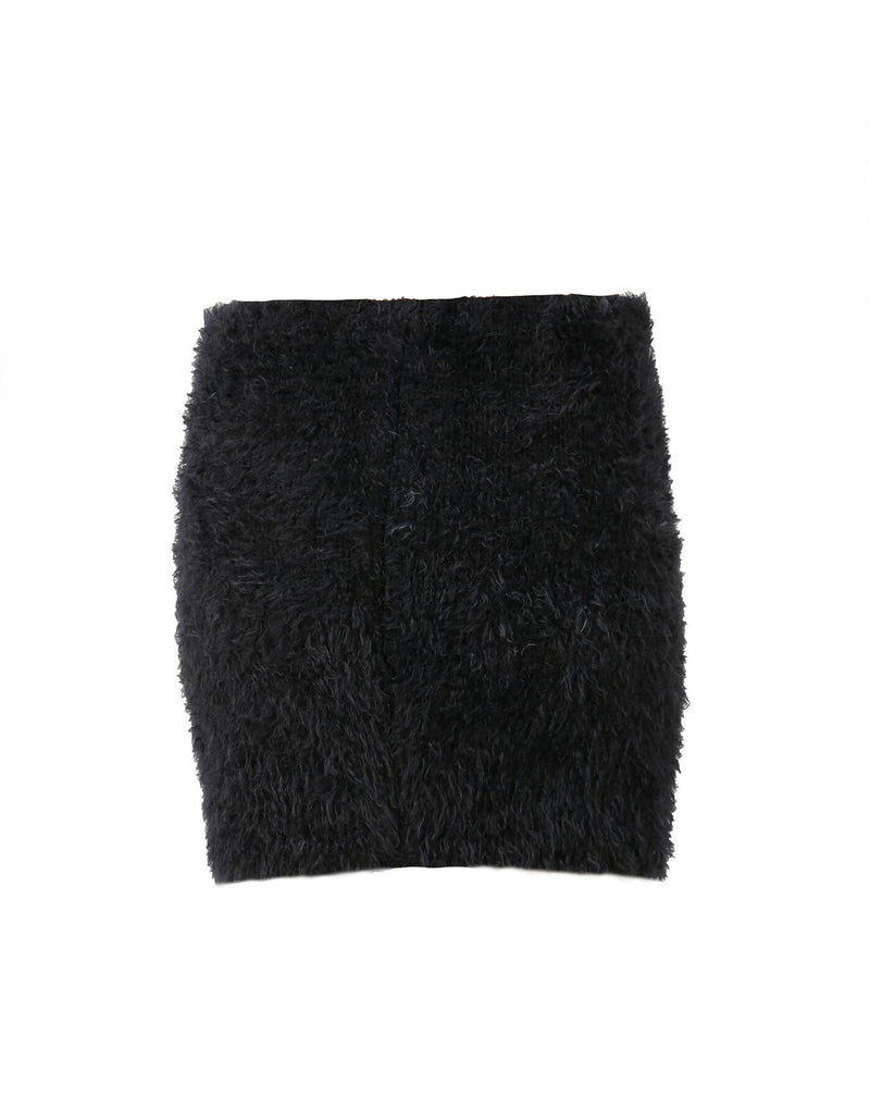 Black furry mini skirt