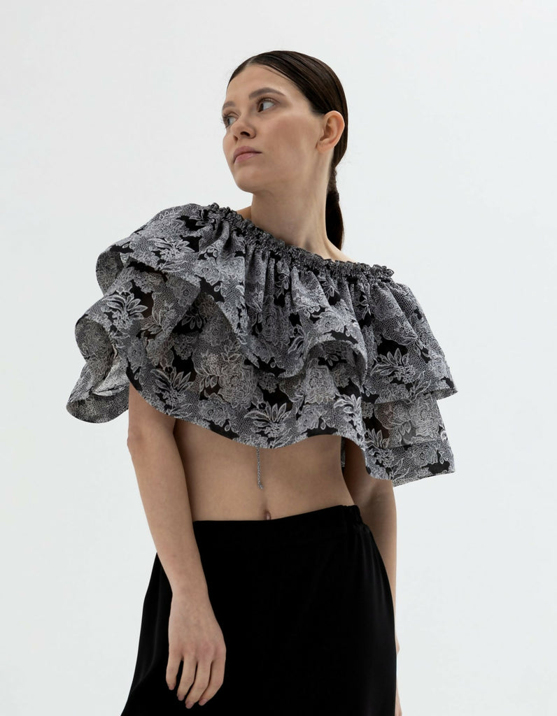 Cropped transformer voile silk cotton top-bolero