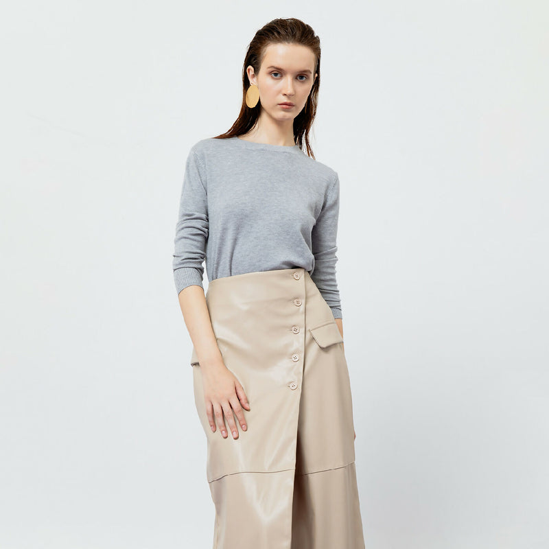 BEATRIX CREME FAUX LEATHER MIDI SKIRT 5