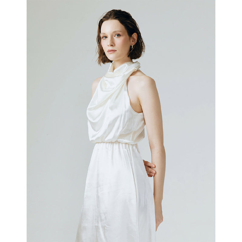 AMELIA WHITE RUFFLE NECK DRESS