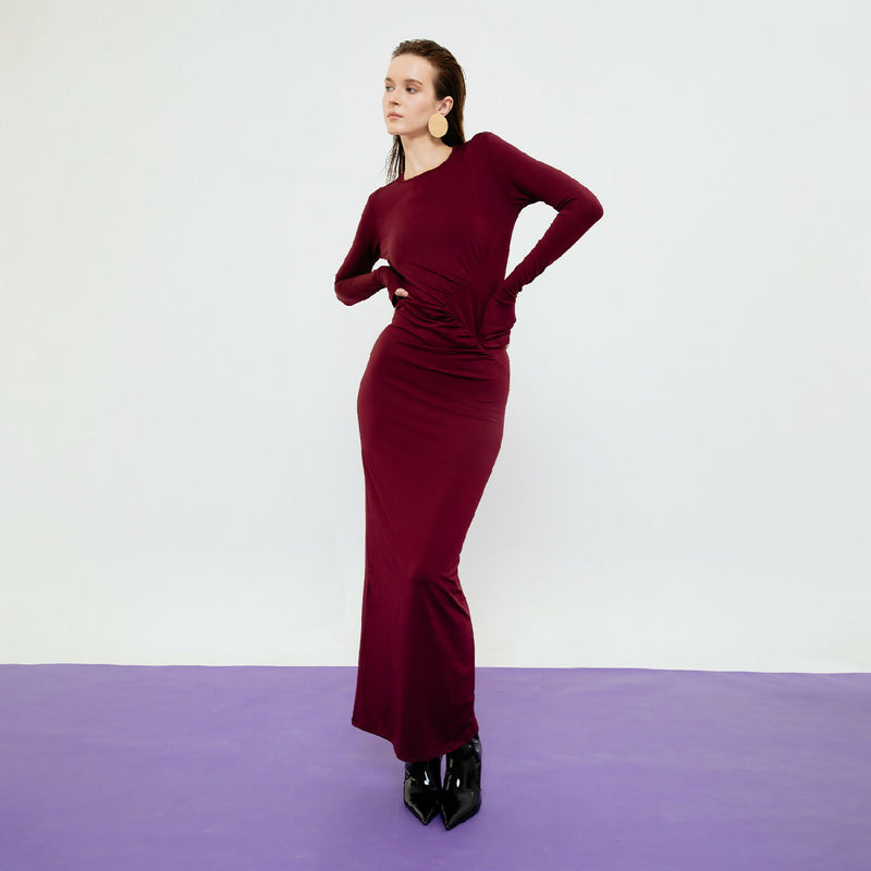 SERENA MAROON BODYCON MAXI DRESS 2